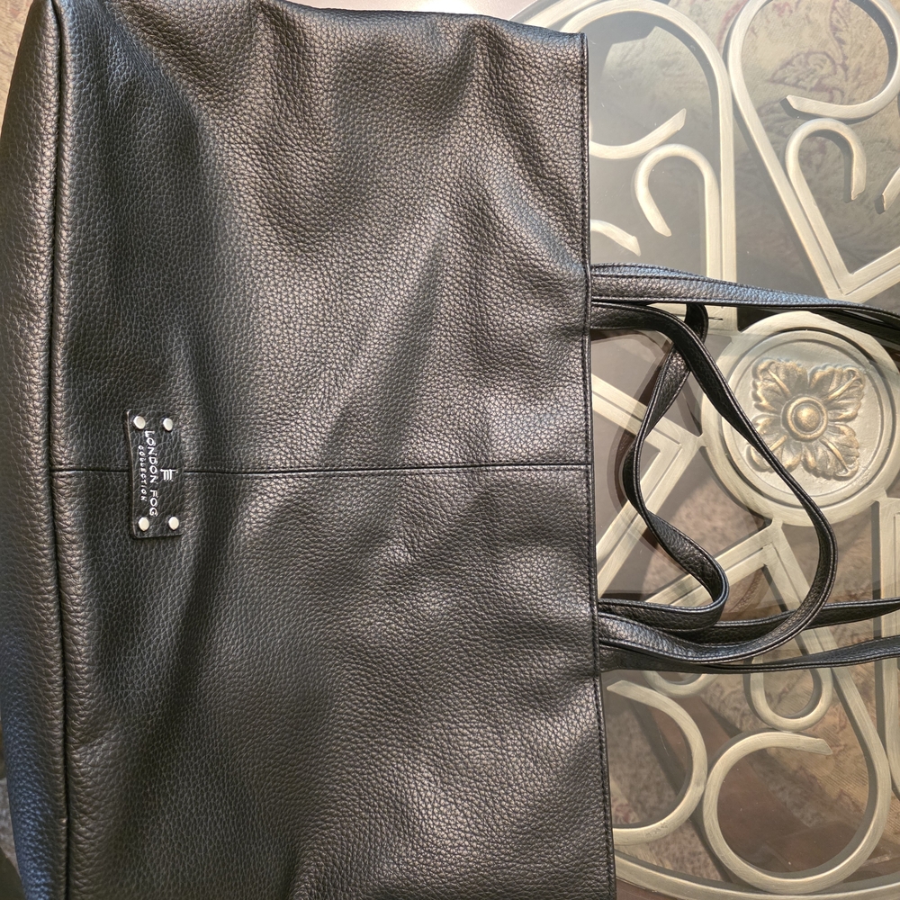 London Fog Black Pebble Leather Satchel Tote